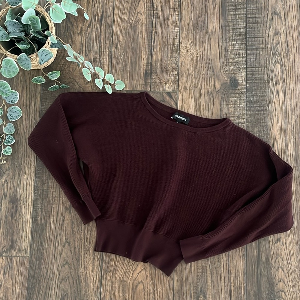 Express Ribbed Dolman Sleeve Sweater in Maroon